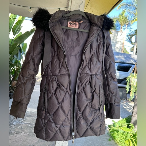 Juicy Couture Women’s Hooded Full Zip Puffer Down Jacket Removable Fur Sz. M - Picture 11 of 13